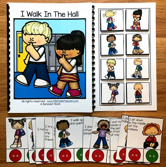 Hall Behavior Adapted Book and Task Cards "I Walk In The Hall" - Click Image to Close