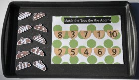 Acorn Counting Tops to Acorns Match Up Cookie Sheet Activity