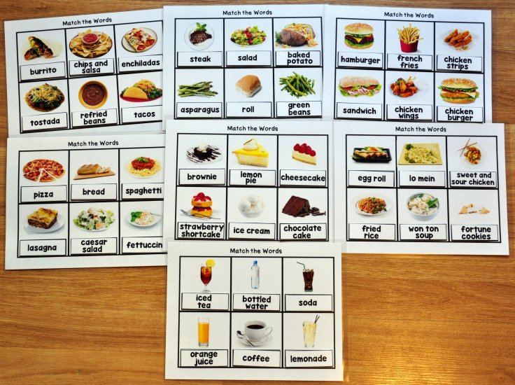 Functional Sight Words Matching Mats 2: Restaurant Words - Click Image to Close