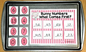 "Which Number Comes First?" Bunny Cookie Sheet Activity