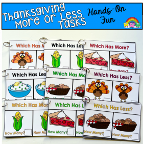 Thanksgiving Themed More Or Less Task Cards
