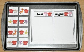 Left or Right of the Seashell Sort Cookie Sheet Activity