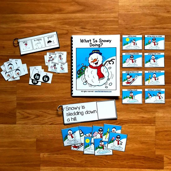 Snowman Sentence Builder Book: "What Is Snowy Doing?" - Click Image to Close