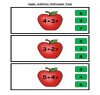 Apple Addition Clothespin Task