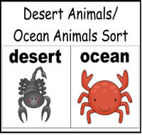 Desert Animals or Ocean Animals Sort File Folder Game
