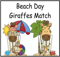 Beach Day Giraffes Match File Folder Game
