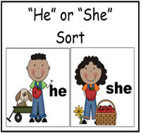 "He" or "She" Sort File Folder Game - Click Image to Close
