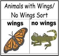 Animals With Wings/Without Wings File Folder Game
