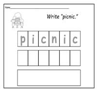 Handwriting Practice Sheets Set 22: Picnic Words