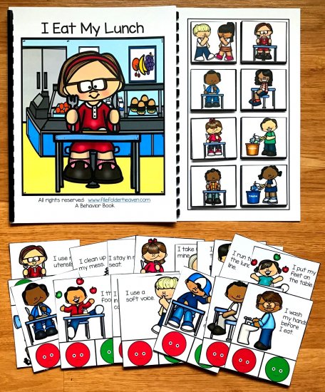 Cafeteria Behavior Adapted Book and Task Cards "I Eat My Lunch" - Click Image to Close
