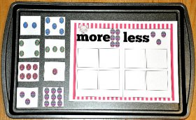 More or Less Easter Eggs Sort Cookie Sheet Activity
