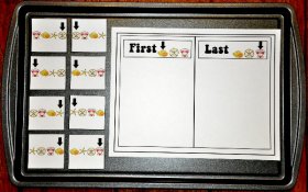Beach Objects First or Last Cookie Sheet Activity