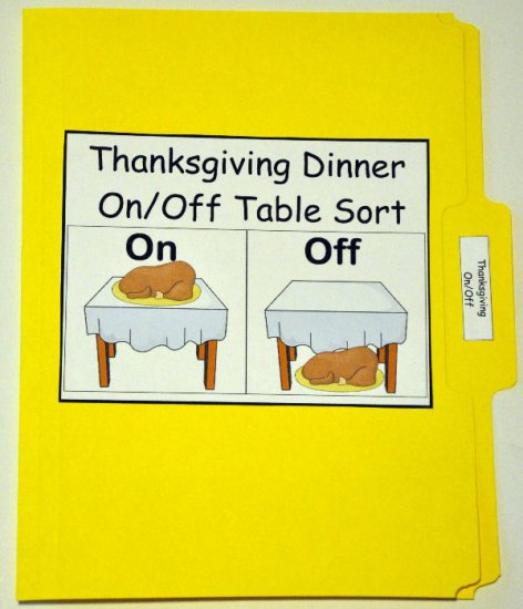Thanksgiving \"On/Off\" the Table Sort File Folder Game