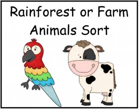 Rainforst Animals or Farm Animals Sort File Folder Game