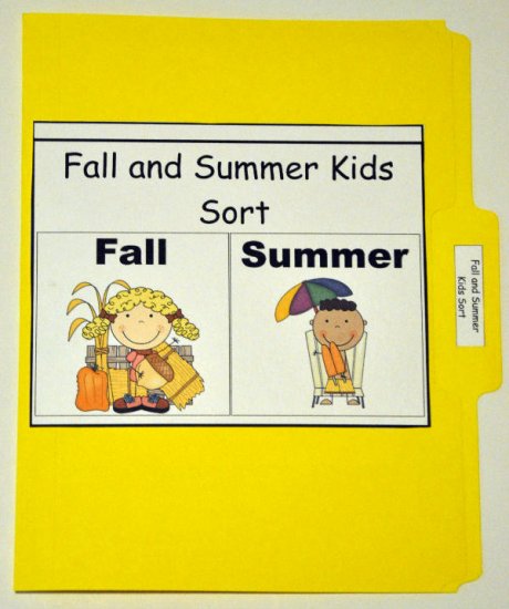 Fall and Summer Kids Sort File Folder Game