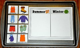 Summer or Winter Clothes Sort Cookie Sheet Activity