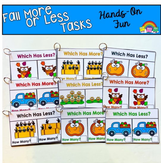 Fall Themed More Or Less Task Cards