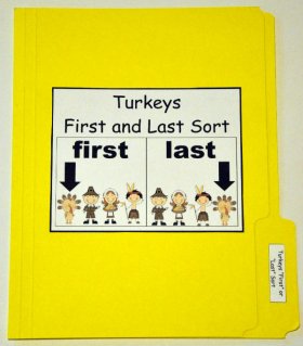 Turkeys First and Last Sort File Folder Game