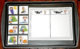 "He or She" Campers Sort Cookie Sheet Activity