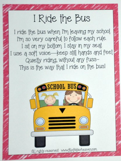 I Ride On The Bus Classroom Poster