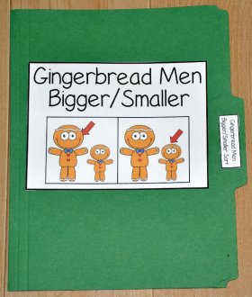 Gingerbread Men Bigger and Smaller Sort File Folder Game