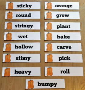 Pumpkin Verbs and Adjectives Word Wall Words