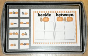 Pumpkins: Beside/Between Sort Cookie Sheet Activity