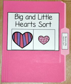 Big and Little Hearts Sort File Folder Game