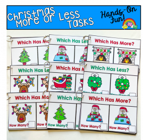Christmas Themed More Or Less Task Cards