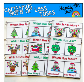 Christmas Themed More Or Less Task Cards