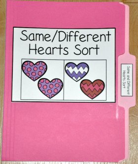 Same and Different Hearts Sort File Folder Game