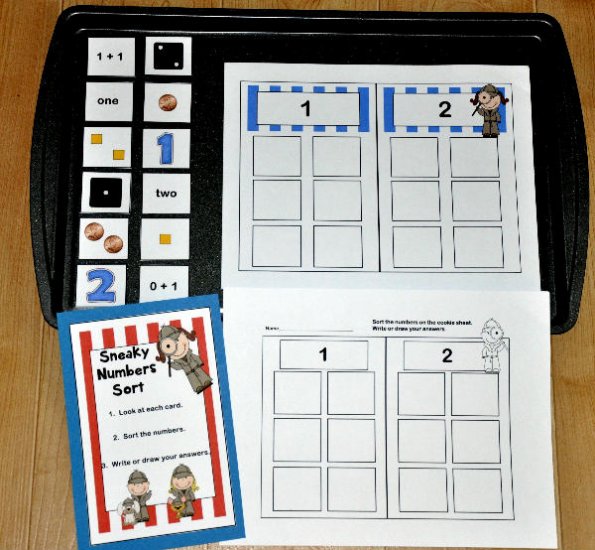 \"Sneaky Numbers\" 1 and 2 Cookie Sheet Activity