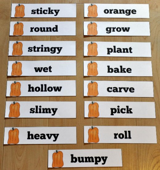 Pumpkin Verbs and Adjectives Word Wall Words