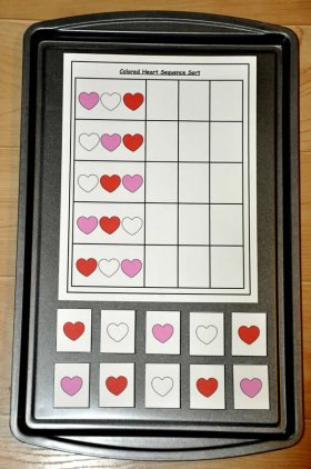 Colored Hearts Sequence Sort Cookie Sheet Activity