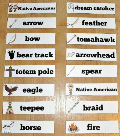 Native American Themed Visual Word Wall Words