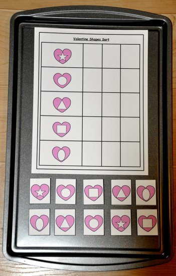 Valentine\'s Day Shapes Sort Cookie Sheet Activity