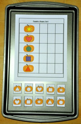 Pumpkin Shapes Sort Cookie Sheet Activity