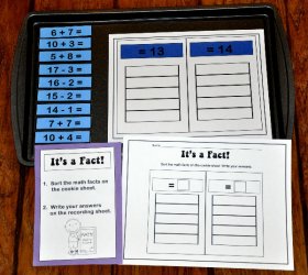 Sorting Math Facts Equals 13/ Equals 14 Cookie Sheet Activity