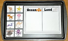Ocean or Land Animal Sort Cookie Sheet Activity