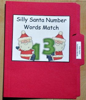 Silly Santa Number to Words Match File Folder Game