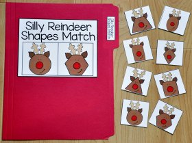 Silly Reindeer Shapes Match File Folder Game