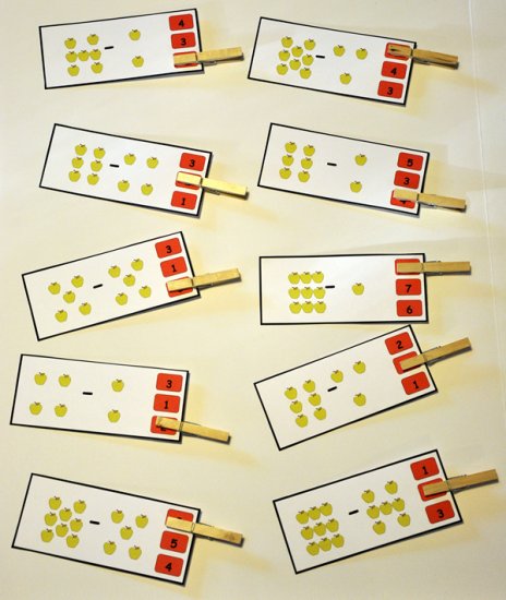 Subtracting Apples Clothespin Task