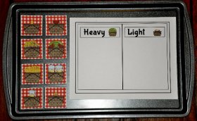 Heavy or Light Picnic Baskets Cookie Sheet Activity