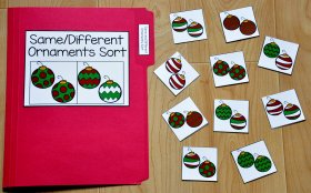 Same and Different Ornaments Sort File Folder Game