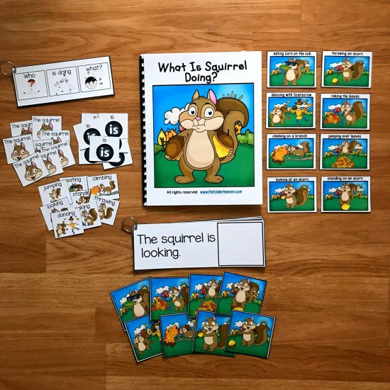 Fall Sentence Builder Book: \"What Is Squirrel Doing?\"