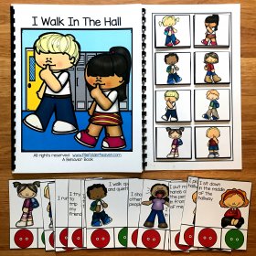 Hall Behavior Adapted Book and Task Cards "I Walk In The Hall"