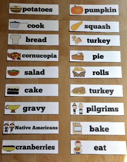 Thanksgiving Themed Visual Word Wall Words