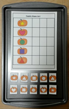 Pumpkin Shapes Sort Cookie Sheet Activity