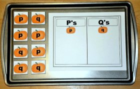 Pumpkin "P's and Q's" Sort Cookie Sheet Activity