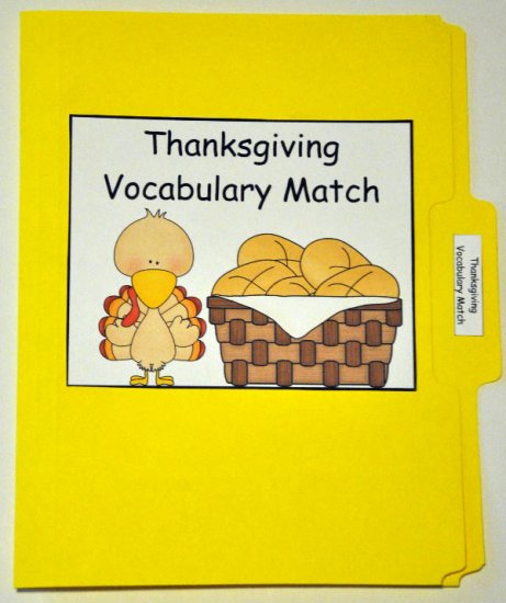 Thanksgiving Vocabulary Match File Folder Game
